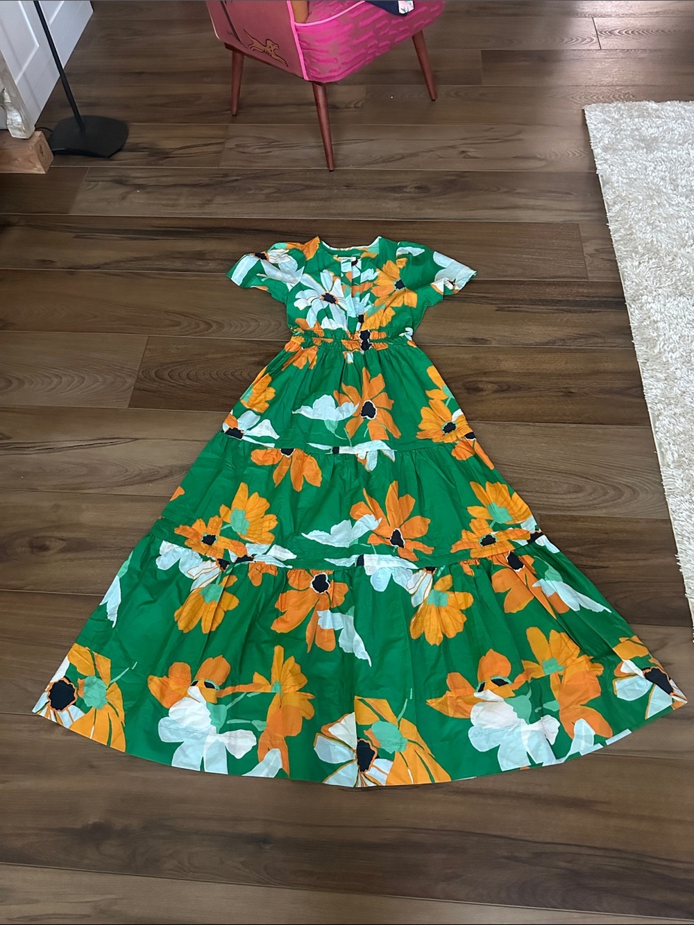 Anthropologie green floral tiered maxi dress